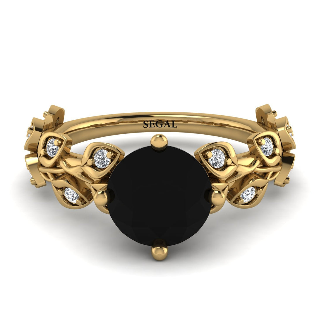 Hers 2 Carat Black Diamond Engagement Ring Leaves All Around - Sydney 2ct No. 7